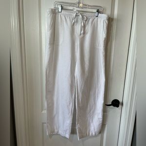 Liz Claiborne white linen pants, drawstring, pockets, size large